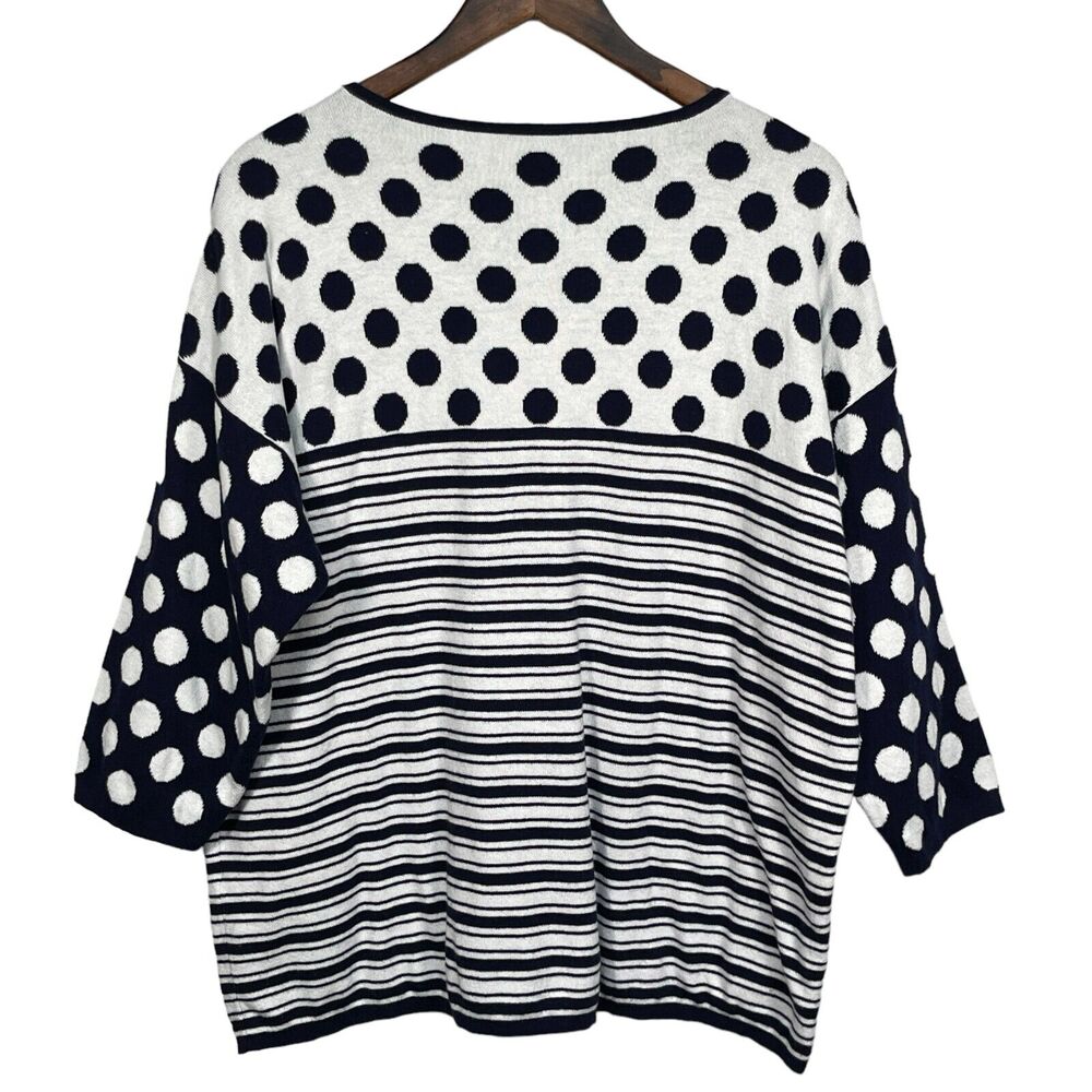 Chico's Pullover Sweater Women Size L (2) Blue White Polka Dot Striped - Picture 4 of 8
